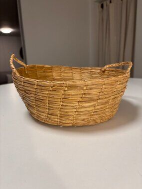 Natural Seagrass Basket with Braided Handles | Boho Home Decor